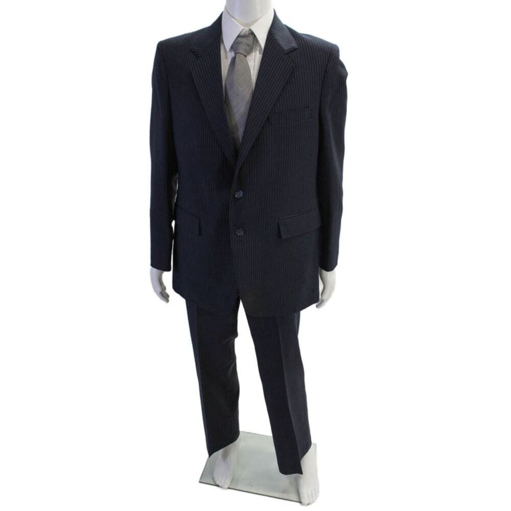 Sartain Mens 2 Piece Wool Pinstriped Suit Blue Size 42